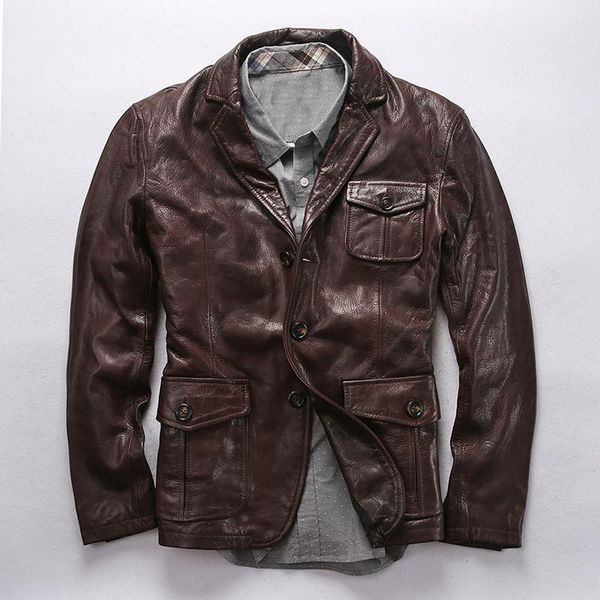 men's leather & faux smart casual slim fit genuine suit lapel buttons safary goatskin jacket men brown blazer male, Black
men's leather & faux smart casual slim fit genuine suit lapel buttons safary goatskin jacket men brown blazer male, Black
