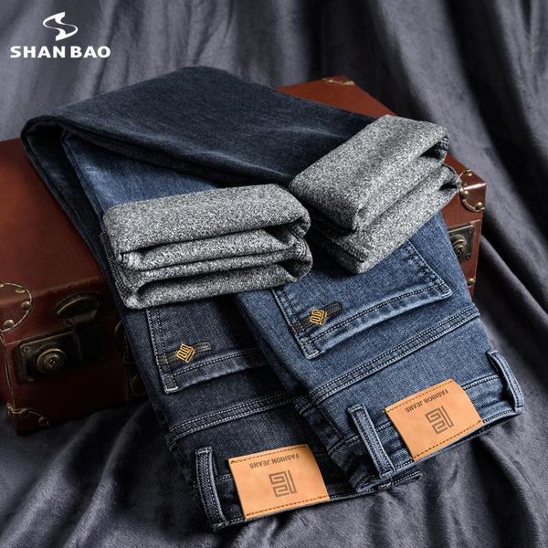 men's jeans shan bao 2021 autumn winter brand high-quality fitted straight classic embroidery fleece thick warm fashion, Blue
men's jeans shan bao 2021 autumn winter brand high-quality fitted straight classic embroidery fleece thick warm fashion, Blue