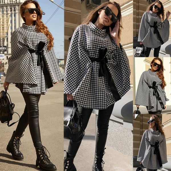 women's wool & blends women cloak coat autumn winter batwing sleeve loose oversize turtleneck houndstooth printed female outerwear, Black
women's wool & blends women cloak coat autumn winter batwing sleeve loose oversize turtleneck houndstooth printed female outerwear, Black
