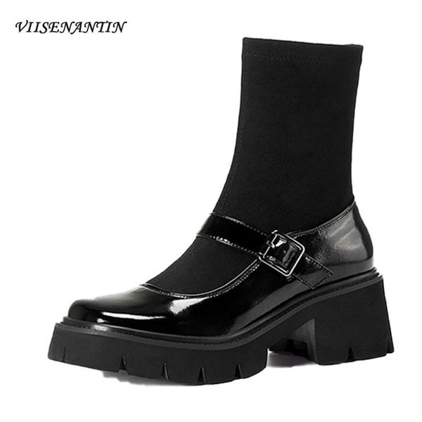 boots thick-soled thick-heeled socks winter leather platform elastic ankle women fashion british style, Black
boots thick-soled thick-heeled socks winter leather platform elastic ankle women fashion british style, Black