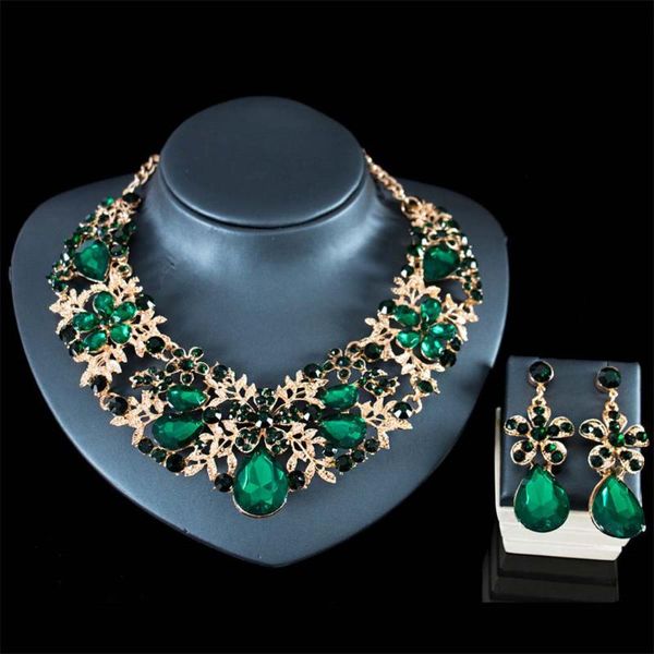 earrings & necklace luxury crystal statement jewelry set african bridal wedding choker women dubai chunky collar bib gifts, Silver