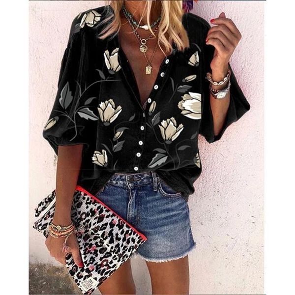 women's blouses & shirts women floral print single breasted lady female casual v-neck 2021 fashion mujer top, White
women's blouses & shirts women floral print single breasted lady female casual v-neck 2021 fashion mujer top, White