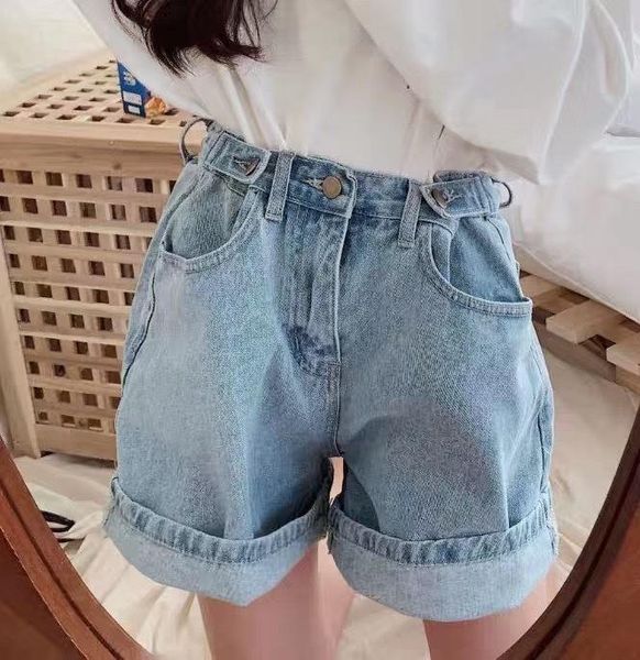 women's jeans pants summer 2021 korean loose straight wide leg high waist shorts women, Blue