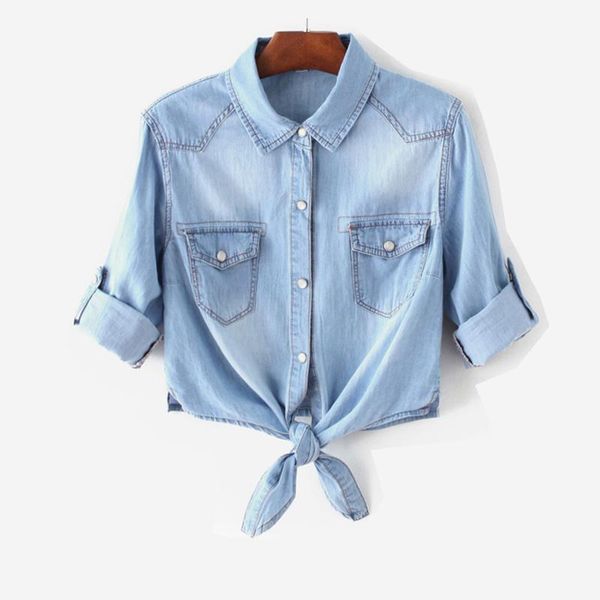 women's blouses & shirts blouse female summer denim jacket shirt thin short knot shawl crop cardigan sunscreen clothing, White
women's blouses & shirts blouse female summer denim jacket shirt thin short knot shawl crop cardigan sunscreen clothing, White