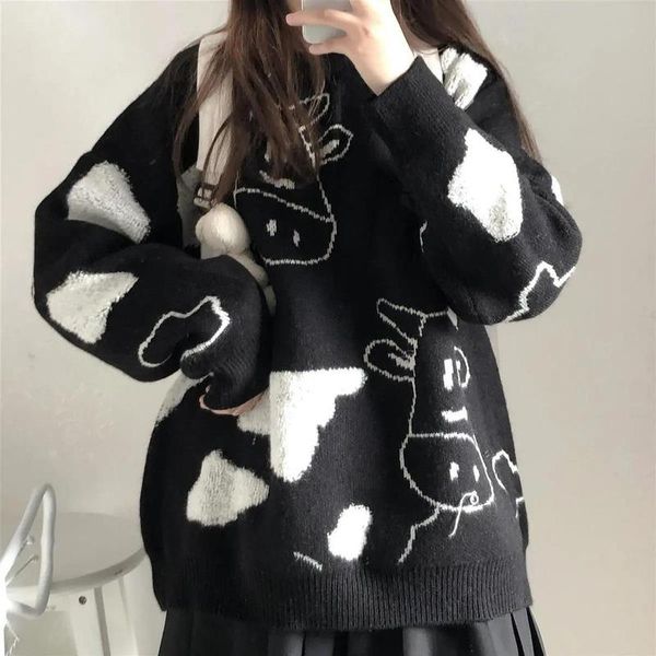 women's sweaters autumn and winter college style sweet cow pullover sweater female student korean version loose outer coat trend, White;black
women's sweaters autumn and winter college style sweet cow pullover sweater female student korean version loose outer coat trend, White;black