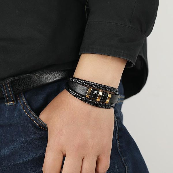 charm bracelets stainless steel rope woven magnetic genuine leather black bracelet for men designer braided men's trendy jewelry access, Golden;silver
charm bracelets stainless steel rope woven magnetic genuine leather black bracelet for men designer braided men's trendy jewelry access, Golden;silver