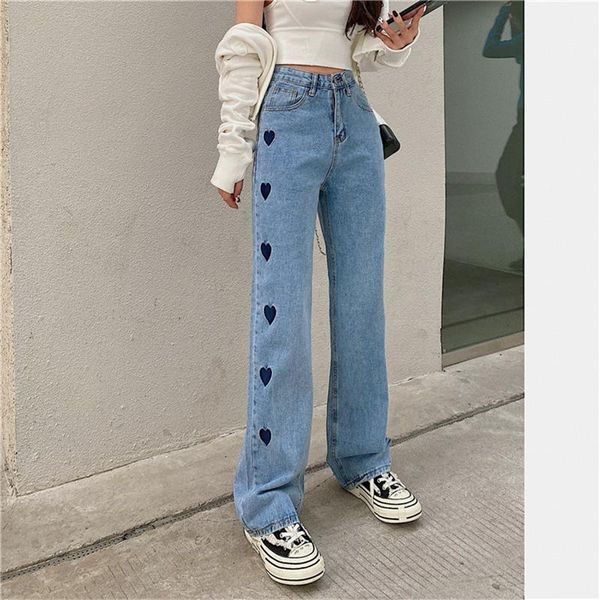 alien kitty 2021 fashionable simplicity retro love embroidery wide leg pants high waist chic jeans women casual trousers women's, Blue
alien kitty 2021 fashionable simplicity retro love embroidery wide leg pants high waist chic jeans women casual trousers women's, Blue
