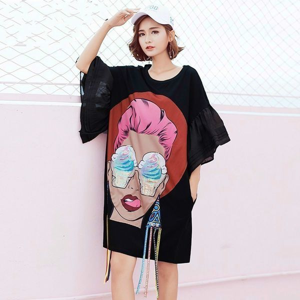 casual dresses summer girl head cartoon sequins print flare sleeve tassel irregular shirt plus size woman dress vestido s030 f7ss, Black;gray
casual dresses summer girl head cartoon sequins print flare sleeve tassel irregular shirt plus size woman dress vestido s030 f7ss, Black;gray