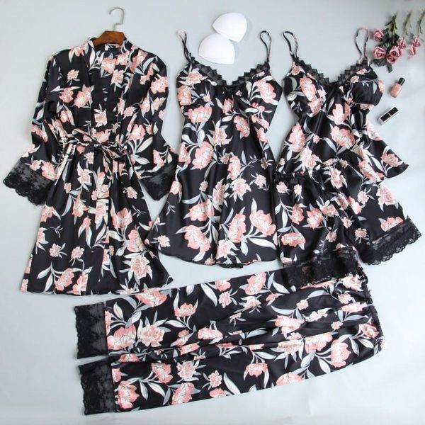 women's sleepwear lace five pieces pajamas set women satin nightwear suspender nightgown autumn kimono robe gown lounge home clothes wi, Black;red
women's sleepwear lace five pieces pajamas set women satin nightwear suspender nightgown autumn kimono robe gown lounge home clothes wi, Black;red