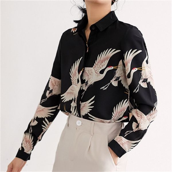 women's blouses & shirts summer harajuku vintage chic crane printed fashion women long sleeve chiffon geometric loose femme c5fm, White
women's blouses & shirts summer harajuku vintage chic crane printed fashion women long sleeve chiffon geometric loose femme c5fm, White