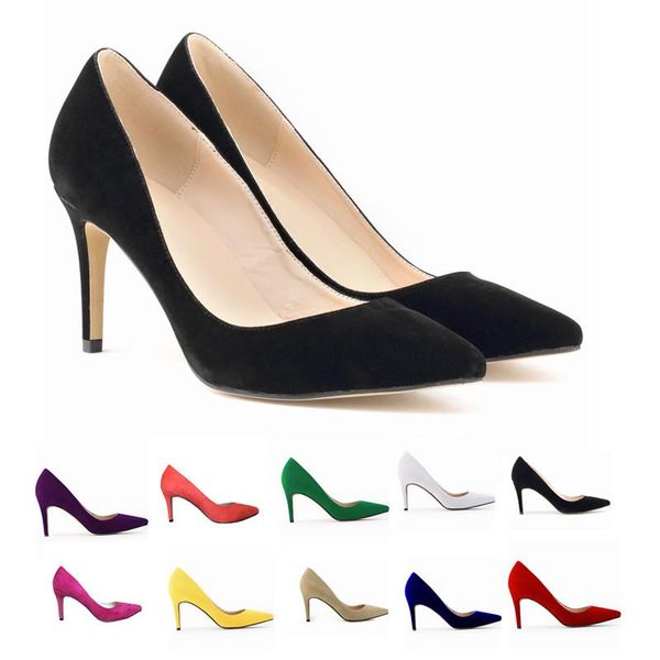 dress shoes suede  colors high heels womens pointed toe slip on stilettos party wedding office pumps basic, Black 
dress shoes suede  colors high heels womens pointed toe slip on stilettos party wedding office pumps basic, Black