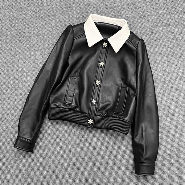 women's jackets spring fall for women lamb royal leather jacket fashion crystal button sweet c628, Black;brown
women's jackets spring fall for women lamb royal leather jacket fashion crystal button sweet c628, Black;brown
