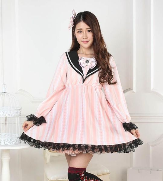 casual dresses pink sailor collar lolita striped lace print one-piece dress full sleeve cute bow tie loyal princess cos women autumn, Black;gray
casual dresses pink sailor collar lolita striped lace print one-piece dress full sleeve cute bow tie loyal princess cos women autumn, Black;gray