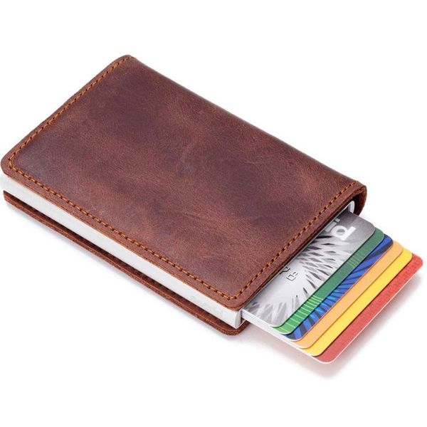 card holders zovyvol men's business genuine leather no zipper solid box small wallet rfid aluminium multifunction, Brown;gray
card holders zovyvol men's business genuine leather no zipper solid box small wallet rfid aluminium multifunction, Brown;gray