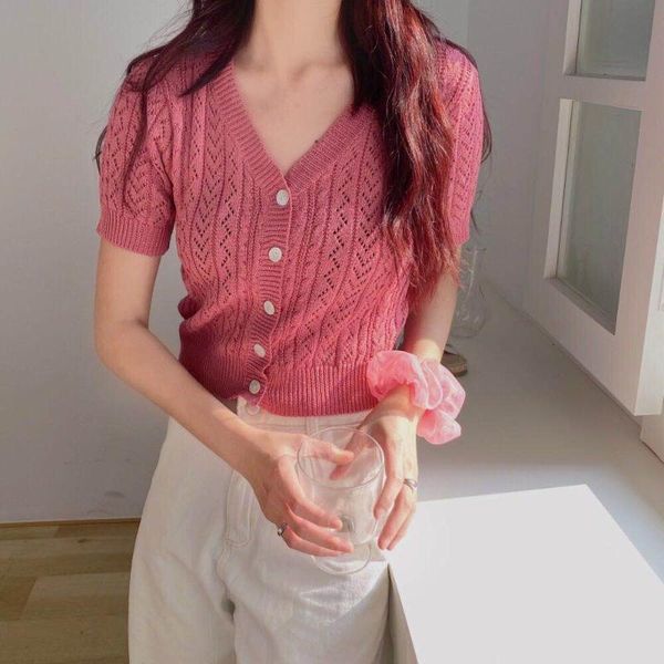 women's t-shirt women knitted t-shirts v-neck button up tees short sleeve hollow out casual crop for 2021 summer sweet tshirts, White
women's t-shirt women knitted t-shirts v-neck button up tees short sleeve hollow out casual crop for 2021 summer sweet tshirts, White