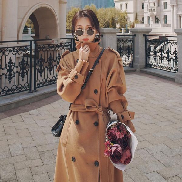 women's wool & blends 2021 winter retro western camel woolen coat mid-length over-the-knee slim, Black
women's wool & blends 2021 winter retro western camel woolen coat mid-length over-the-knee slim, Black