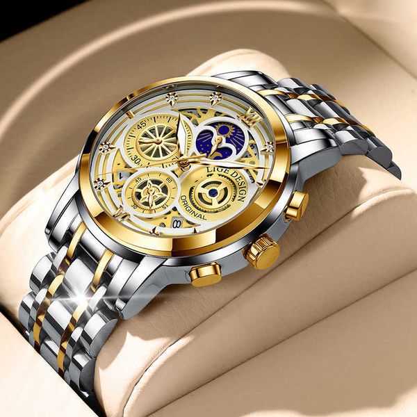lige mens watches stainless steel quartz watch man brand luxury moon phase wristwatches waterproof men chronograph relogios 210728, Slivery;brown
lige mens watches stainless steel quartz watch man brand luxury moon phase wristwatches waterproof men chronograph relogios 210728, Slivery;brown