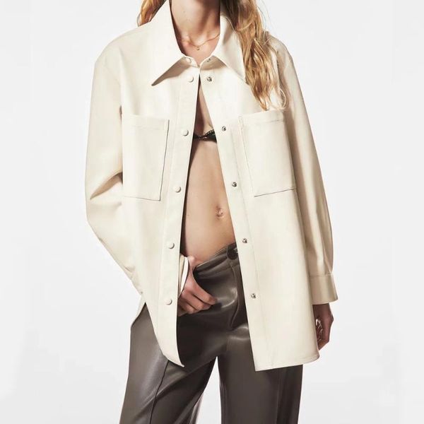 women's leather & faux diyig woman 2021 autumn commuting regular solid color single-breasted artificial loose shirt coat, Black
women's leather & faux diyig woman 2021 autumn commuting regular solid color single-breasted artificial loose shirt coat, Black