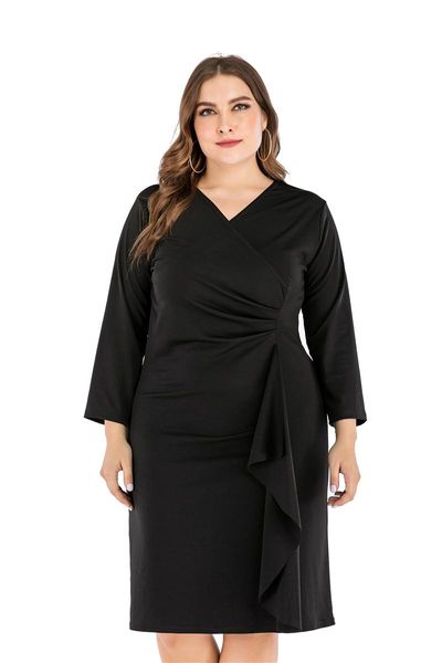 plus size dresses long sleeve large women clothe solid v neck dress for woman office lady black summer
plus size dresses long sleeve large women clothe solid v neck dress for woman office lady black summer