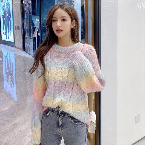 sweater women loose autumn and winter 2021 twist knit pullover gradient two-color round neck stripe knitted warm top, White;black
sweater women loose autumn and winter 2021 twist knit pullover gradient two-color round neck stripe knitted warm top, White;black