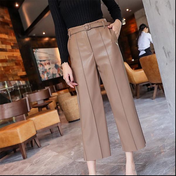 womens pu women capris leather pants with belt high waisted wide leg anke length trousers winter autumn fashion clothes, Black;white
womens pu women capris leather pants with belt high waisted wide leg anke length trousers winter autumn fashion clothes, Black;white