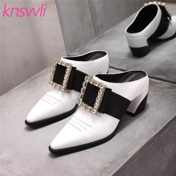 slippers crystal square buckle mules high heels woman leather slides ladies pointed toe zapatos de mujer hoof heel shoes, Black
slippers crystal square buckle mules high heels woman leather slides ladies pointed toe zapatos de mujer hoof heel shoes, Black