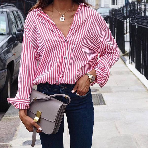 fashion striped long sleeves blouse women 2021 autumn loosen daily clothes turn down collar red blue color plus sized women's blouses, White
fashion striped long sleeves blouse women 2021 autumn loosen daily clothes turn down collar red blue color plus sized women's blouses, White
