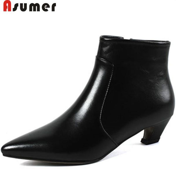 boots asumer 2021 arrive pointed toe genuine leather fashion winter low heels solid ankle for women, Black
boots asumer 2021 arrive pointed toe genuine leather fashion winter low heels solid ankle for women, Black