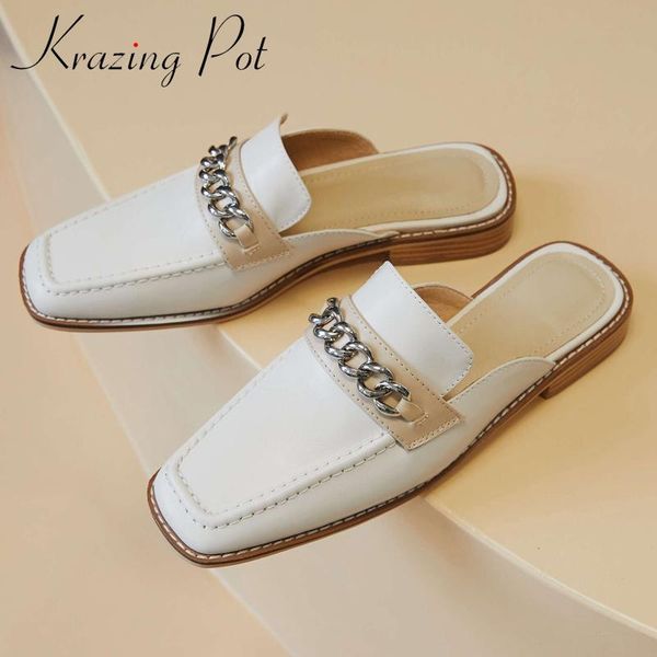 slippers krazing pot summer genuine leather square toe low heel outside slipper metal decoration young lady slip on basic shoes women l43, Black
slippers krazing pot summer genuine leather square toe low heel outside slipper metal decoration young lady slip on basic shoes women l43, Black