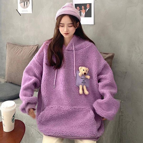 women's hoodies & sweatshirts lucyever cute bear 2021 autumn korean style hooded jumper woman furry warm loose drawstring clothes, Black
women's hoodies & sweatshirts lucyever cute bear 2021 autumn korean style hooded jumper woman furry warm loose drawstring clothes, Black