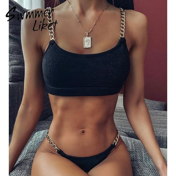 women's swimwear high cut bathing suit women ring chain bikini set solid summer bathers 2021 fashion swimsuit female biquini, White;black
women's swimwear high cut bathing suit women ring chain bikini set solid summer bathers 2021 fashion swimsuit female biquini, White;black