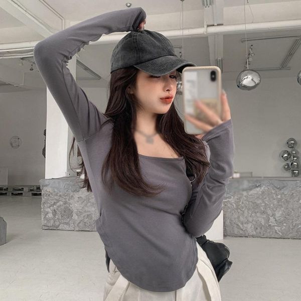 women's t-shirt women irregular design slim long-sleeved female coffee color tee shirt casual crop, White
women's t-shirt women irregular design slim long-sleeved female coffee color tee shirt casual crop, White