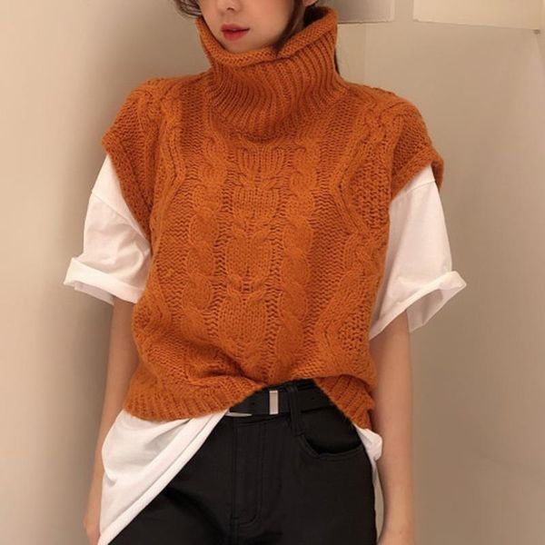 women's vests 2021 autumn and winter korean wind turtleneck loose twist knit sleeveless sweater pullover basic vest women ns2083, Black;white
women's vests 2021 autumn and winter korean wind turtleneck loose twist knit sleeveless sweater pullover basic vest women ns2083, Black;white