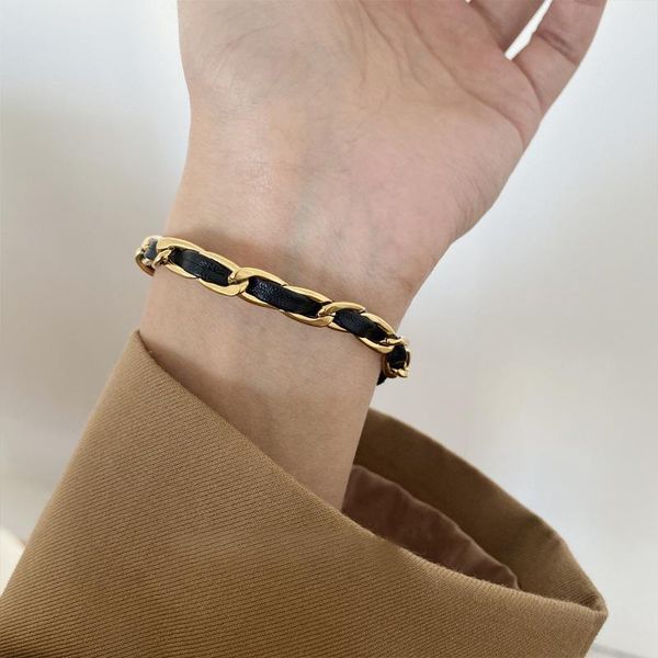 link, chain simple individual character bracelet leather temperament design sense female, Black
link, chain simple individual character bracelet leather temperament design sense female, Black