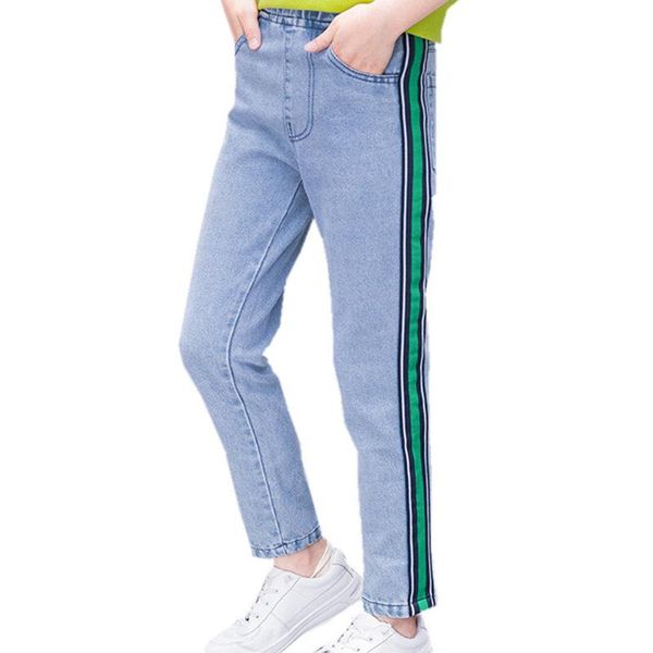 spring autumn girls high waist jeans side striped slim fit denim material for trousers pants teenagers clothes, Blue
spring autumn girls high waist jeans side striped slim fit denim material for trousers pants teenagers clothes, Blue