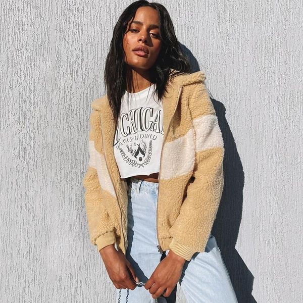 september sky jacket tan 2021 autumn women's fashion simple style two-color stitching lamb wool coat woman jackets, Black;brown
september sky jacket tan 2021 autumn women's fashion simple style two-color stitching lamb wool coat woman jackets, Black;brown