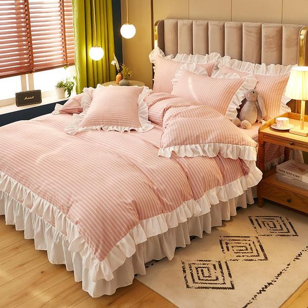 bedding sets duvet cover set 4 pieces stripes pattern ruffle bedclothes include bedskirt pillowcase comforter for kids/oceania
bedding sets duvet cover set 4 pieces stripes pattern ruffle bedclothes include bedskirt pillowcase comforter for kids/oceania