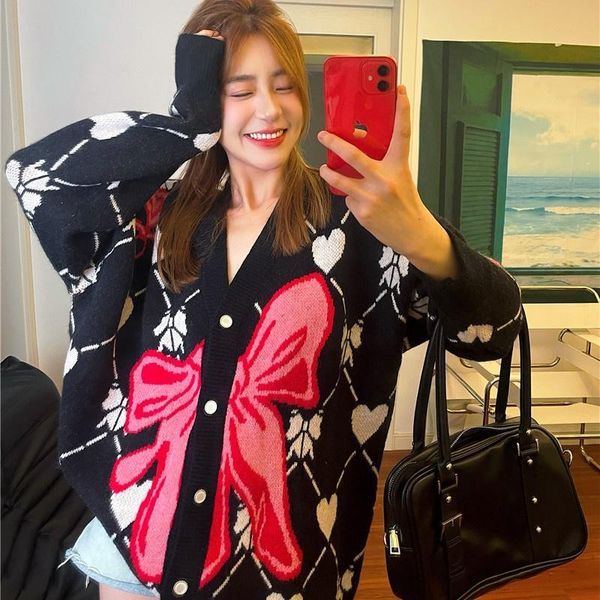 women's knits & tees korean elegant sweet girly cardigan kawaii v-neck bow heart-shaped printing vintage full sleeve keep warm knitting, White
women's knits & tees korean elegant sweet girly cardigan kawaii v-neck bow heart-shaped printing vintage full sleeve keep warm knitting, White