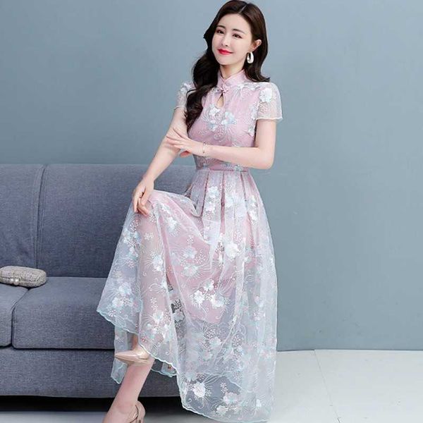 summer chiffon beach maxi dress elegant women retro button short-sleeved embroidered casual dress 210531, Black;gray
summer chiffon beach maxi dress elegant women retro button short-sleeved embroidered casual dress 210531, Black;gray