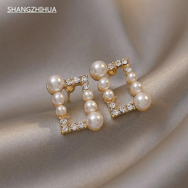stud shangzhihua classic geometric zircon pearl earrings for women's luxury accessories 2021 korean fashion jewelry girls, Golden;silver
stud shangzhihua classic geometric zircon pearl earrings for women's luxury accessories 2021 korean fashion jewelry girls, Golden;silver
