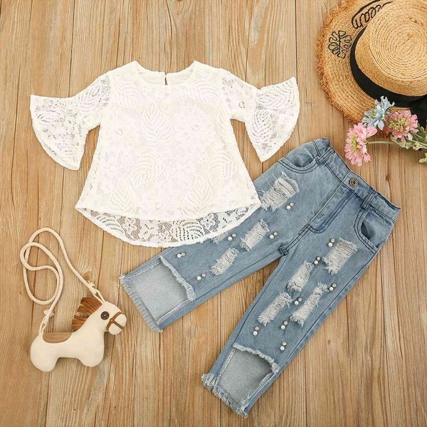 1 5y toddler baby girls white o neck flared sleeve flower leaves lace ripped jeans 2pcs fashion summer children
1 5y toddler baby girls white o neck flared sleeve flower leaves lace ripped jeans 2pcs fashion summer children