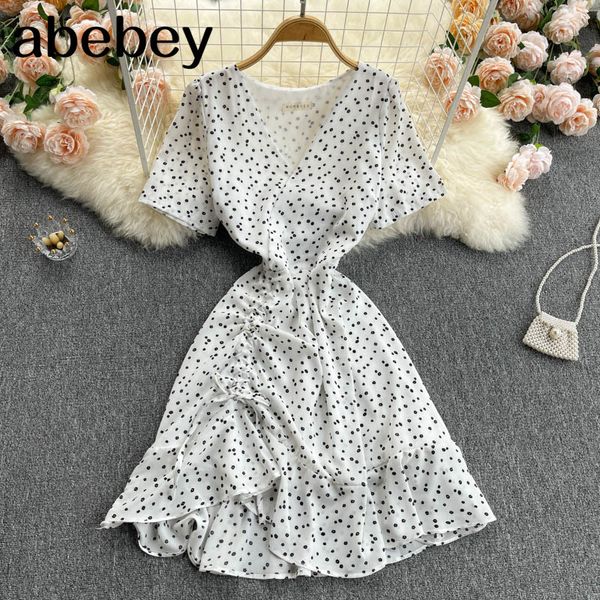 women bohemian dot dress korean short sleeve v neck a-line summer fashion irregular ruffles print wrap 210512, Black;gray
women bohemian dot dress korean short sleeve v neck a-line summer fashion irregular ruffles print wrap 210512, Black;gray