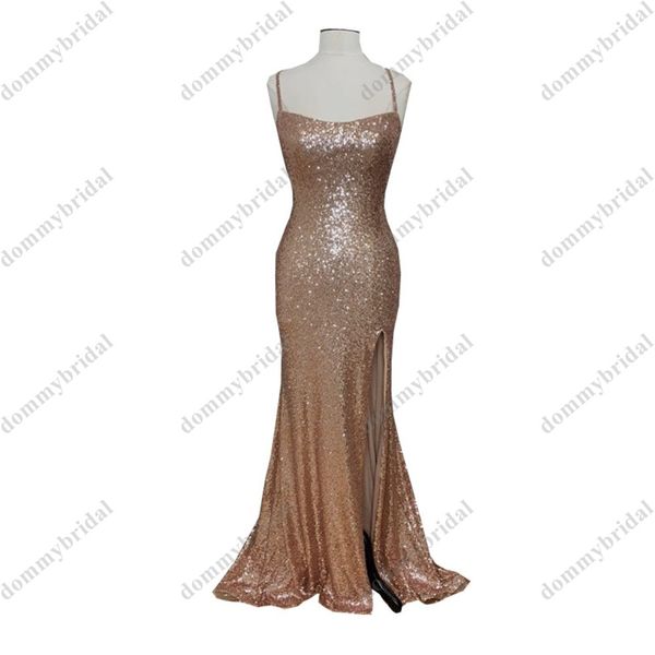 2022 simple rose gold mermaid prom bridesmaid dresses with spaghetti straps side slit sequins long cocktail homecoming evening gown, Black
2022 simple rose gold mermaid prom bridesmaid dresses with spaghetti straps side slit sequins long cocktail homecoming evening gown, Black
