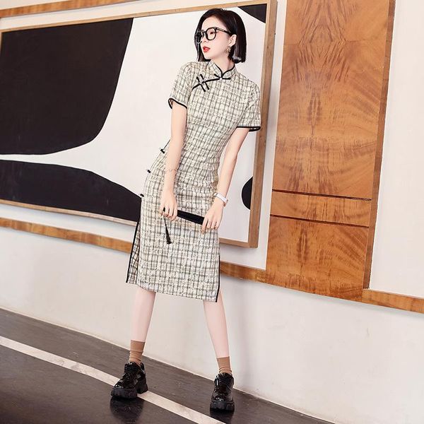 ethnic clothing women short sleeve slim plaid print cheongsam high split qipao chinese traditional dress vestidos s-3xl, Red
ethnic clothing women short sleeve slim plaid print cheongsam high split qipao chinese traditional dress vestidos s-3xl, Red