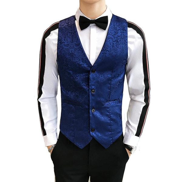 men's slim fit short vest nightclub bar sleeveless jacket fashion jacquard v neck luxury british clothing waistcoat vests, Black;white
men's slim fit short vest nightclub bar sleeveless jacket fashion jacquard v neck luxury british clothing waistcoat vests, Black;white