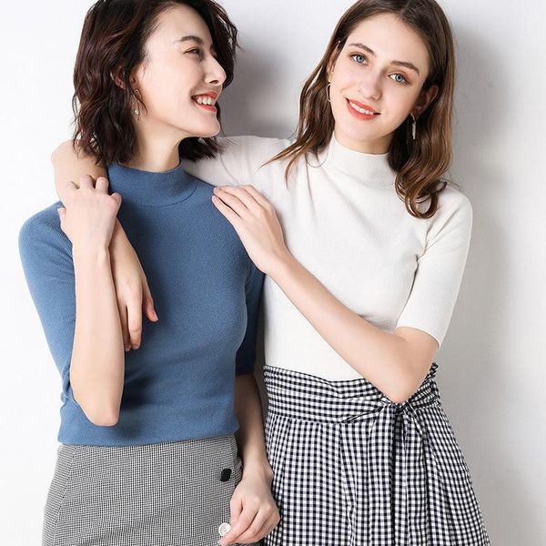 women's sweaters short sleeve bottomed shirt pullover half high collar thin sweater medium slim knit, White;black
women's sweaters short sleeve bottomed shirt pullover half high collar thin sweater medium slim knit, White;black