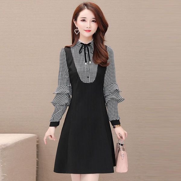 casual dresses women's spring autumn style dress plaid ruffles fake two pieces button lace up korean ss3591, Black;gray
casual dresses women's spring autumn style dress plaid ruffles fake two pieces button lace up korean ss3591, Black;gray
