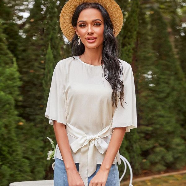 women's t-shirt women summer t-shirts casual o-neck flare sleeve waist bandage tee ladies elegant femme office shirt blusas mujer, White
women's t-shirt women summer t-shirts casual o-neck flare sleeve waist bandage tee ladies elegant femme office shirt blusas mujer, White