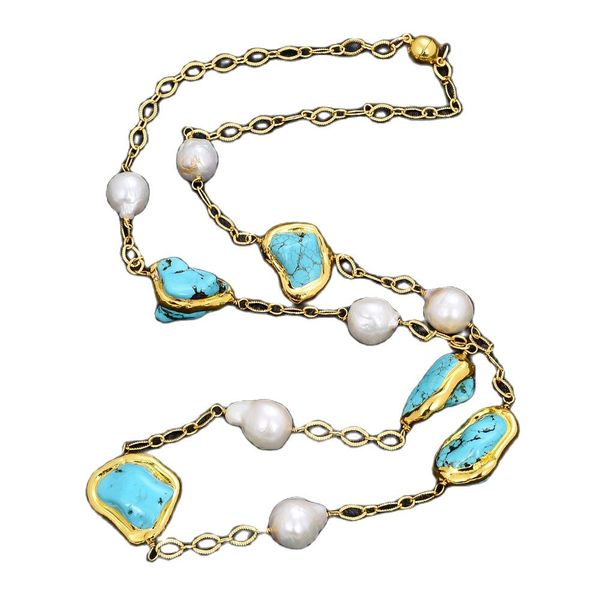 guaiguai jewelry white keshi pearl blue turquoises yellow gold color plated long necklace handmade for women real gems stone lady fashion je, Silver
guaiguai jewelry white keshi pearl blue turquoises yellow gold color plated long necklace handmade for women real gems stone lady fashion je, Silver