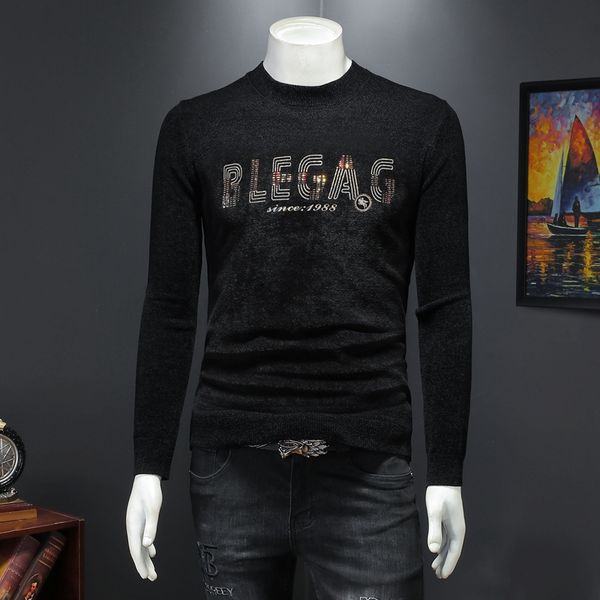 2021 fall winter mens velvet sweater pullover print thick slim letter embroidery round neck longsleeved sweater, White;black
2021 fall winter mens velvet sweater pullover print thick slim letter embroidery round neck longsleeved sweater, White;black